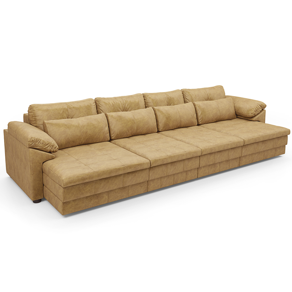 Sofá Retrátil Para Sala de Estar 5 Lugares 379cm Riza S03 Couro Soft Bege - Lyam Decor