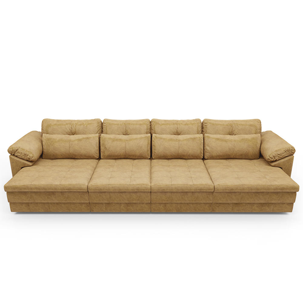 Sofá Retrátil Para Sala de Estar 5 Lugares 379cm Riza S03 Couro Soft Bege - Lyam Decor