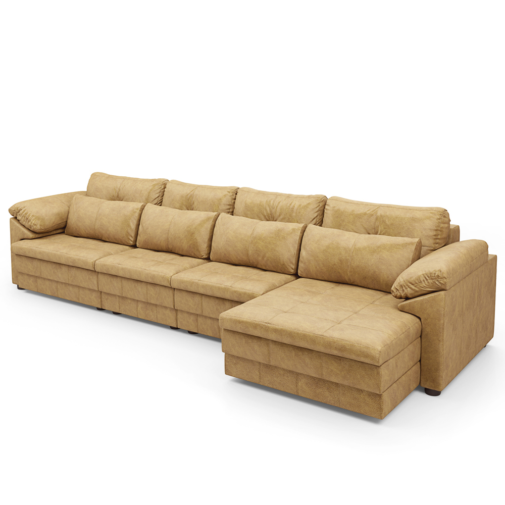 Sofá Retrátil Para Sala de Estar 5 Lugares 379cm Riza S03 Couro Soft Bege - Lyam Decor