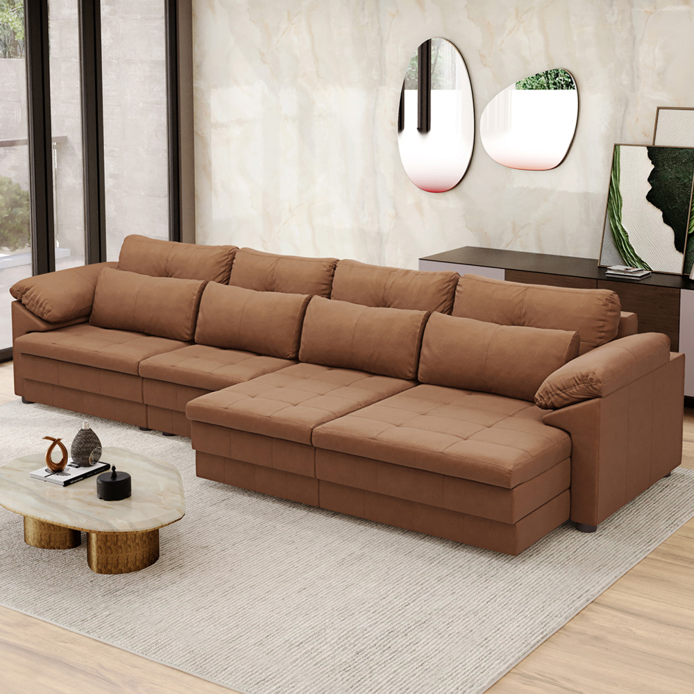 Sofá Retrátil Para Sala de Estar 5 Lugares 379cm Riza S03 Couro Soft Mel - Lyam Decor
