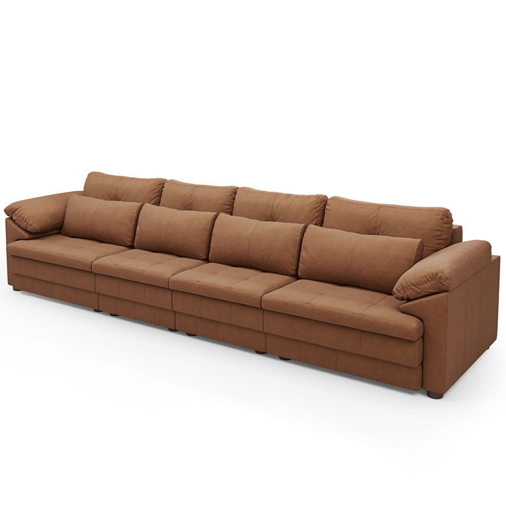 Sofá Retrátil Para Sala de Estar 5 Lugares 379cm Riza S03 Couro Soft Mel - Lyam Decor