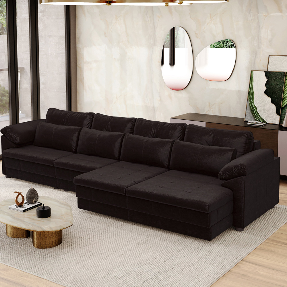 Sofá Retrátil Para Sala de Estar 5 Lugares 379cm Riza S03 Couro Vinho - Lyam Decor