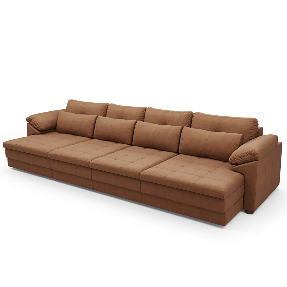 Sofá Retrátil Para Sala de Estar 6 Lugares 414cm Riza S03 Couro Soft Mel - Lyam Decor