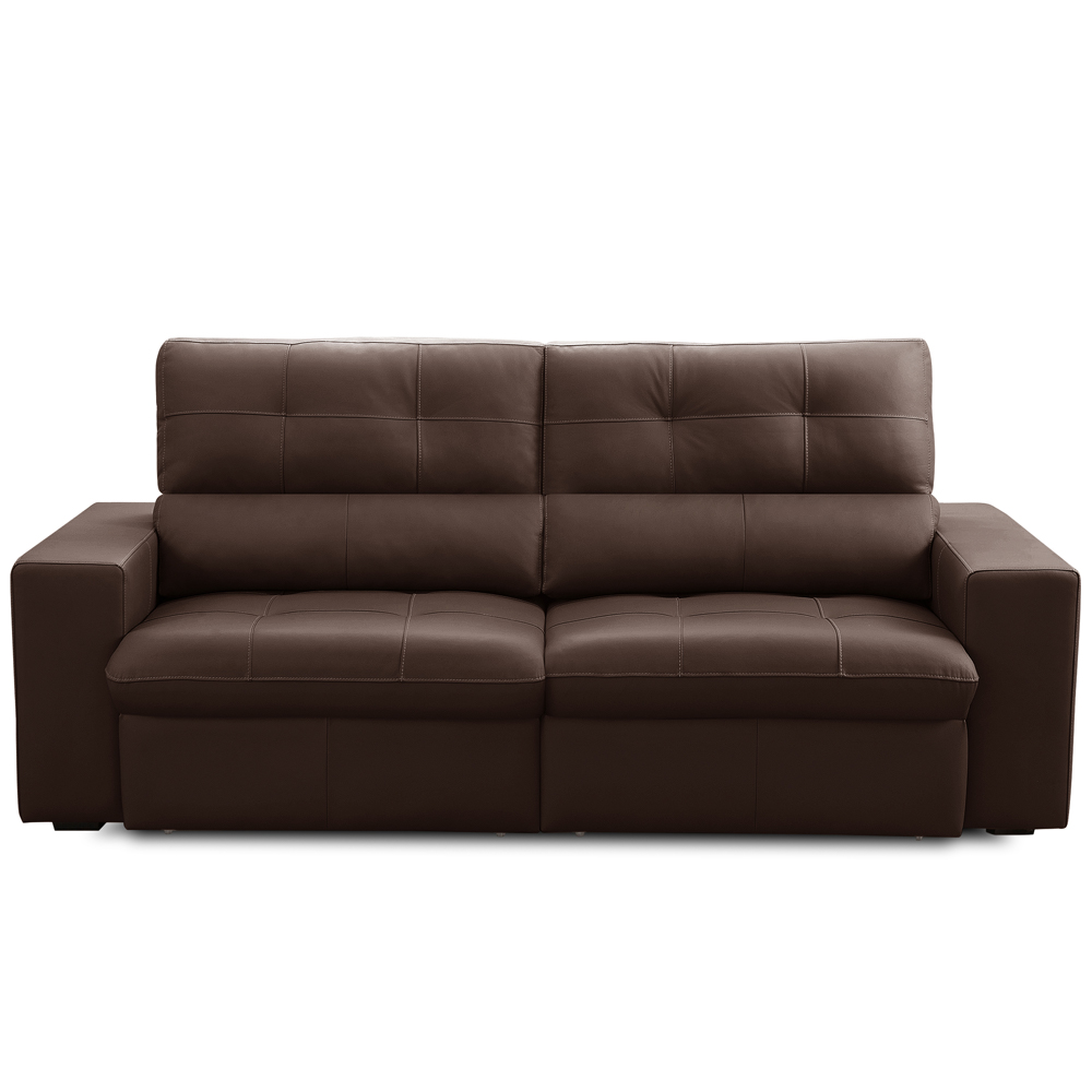 Sofá Retrátil Reclinável Para Sala 3 Lugares 230cm Bryant L06 Couro Marrom - Lyam Decor