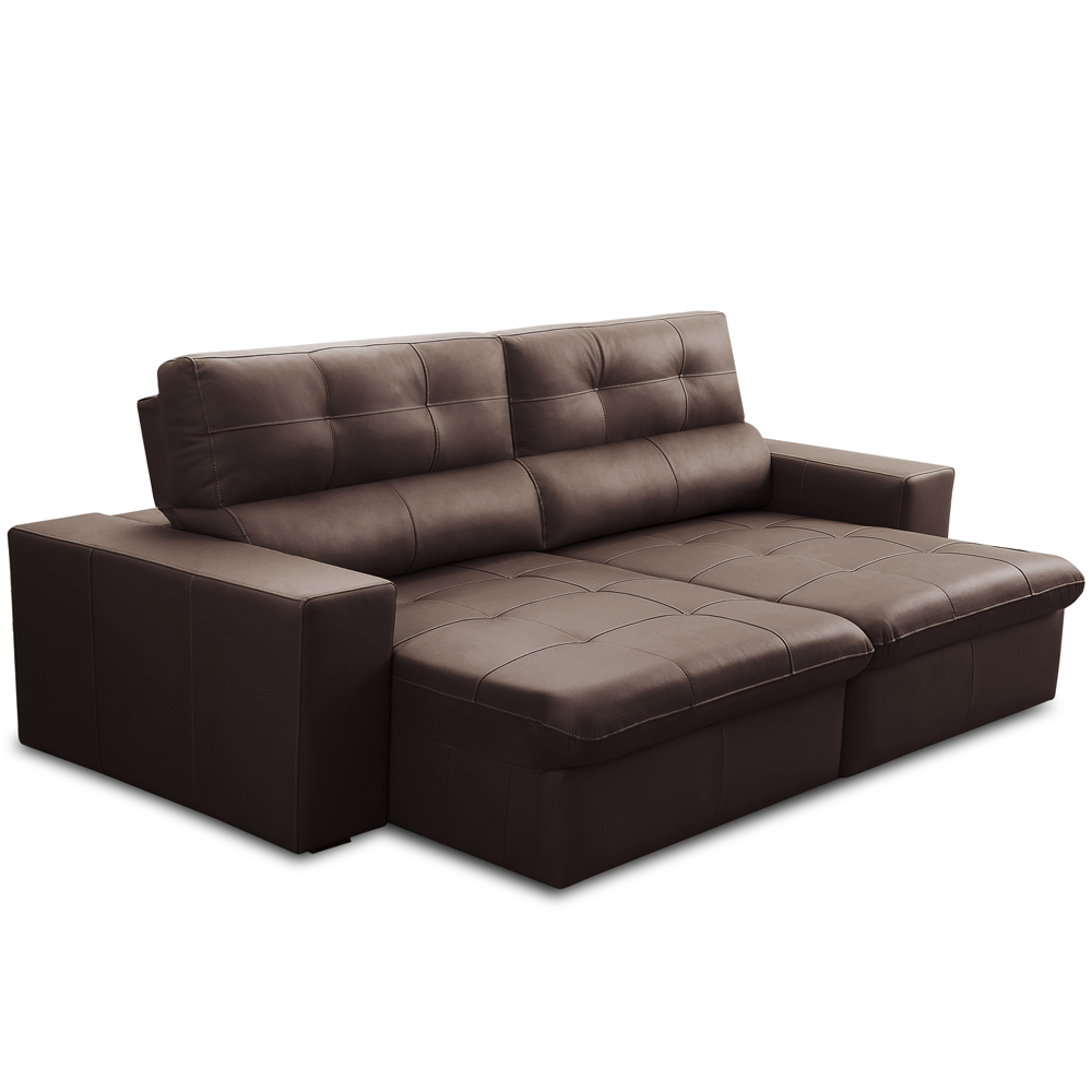 Sofá Retrátil Reclinável Para Sala 3 Lugares 230cm Bryant L06 Couro Marrom - Lyam Decor