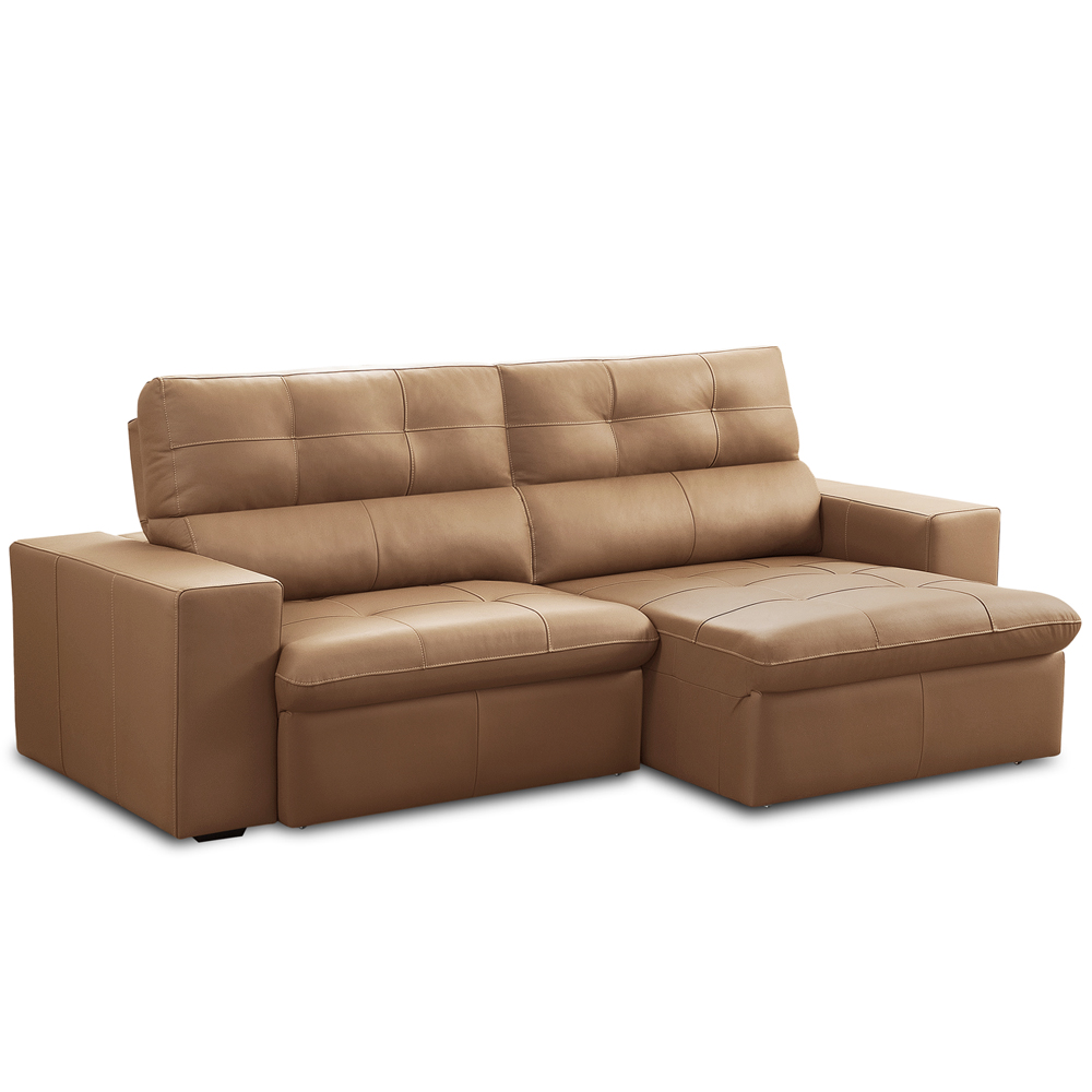 Sofá Retrátil Reclinável Para Sala 3 Lugares 230cm Bryant L06 Couro Marrom Claro - Lyam Decor