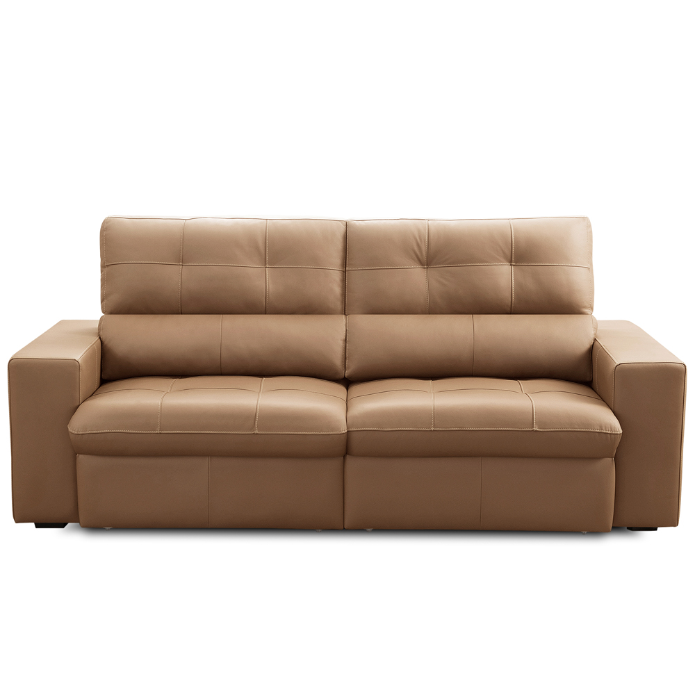 Sofá Retrátil Reclinável Para Sala 3 Lugares 230cm Bryant L06 Couro Marrom Claro - Lyam Decor