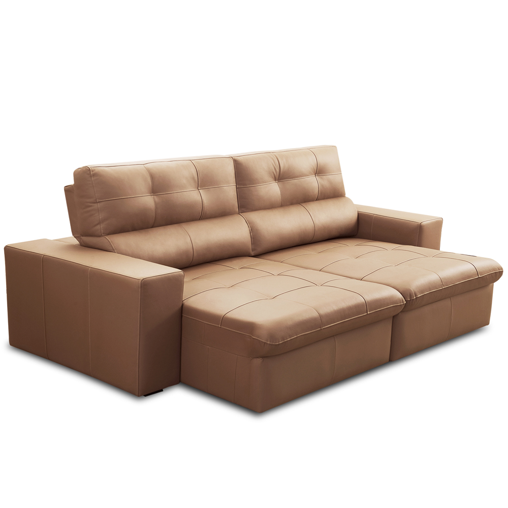 Sofá Retrátil Reclinável Para Sala 3 Lugares 230cm Bryant L06 Couro Marrom Claro - Lyam Decor