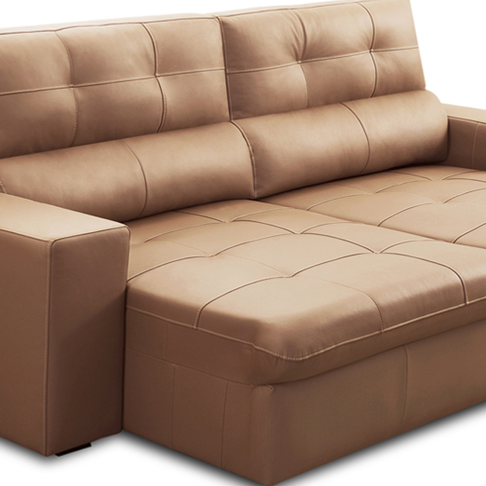 Sofá Retrátil Reclinável Para Sala 3 Lugares 230cm Bryant L06 Couro Marrom Claro - Lyam Decor