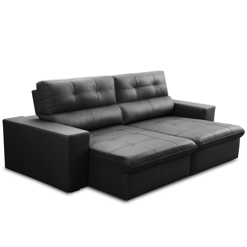 Sofá Retrátil Reclinável Para Sala 3 Lugares 230cm Bryant L06 Couro Preto - Lyam Decor