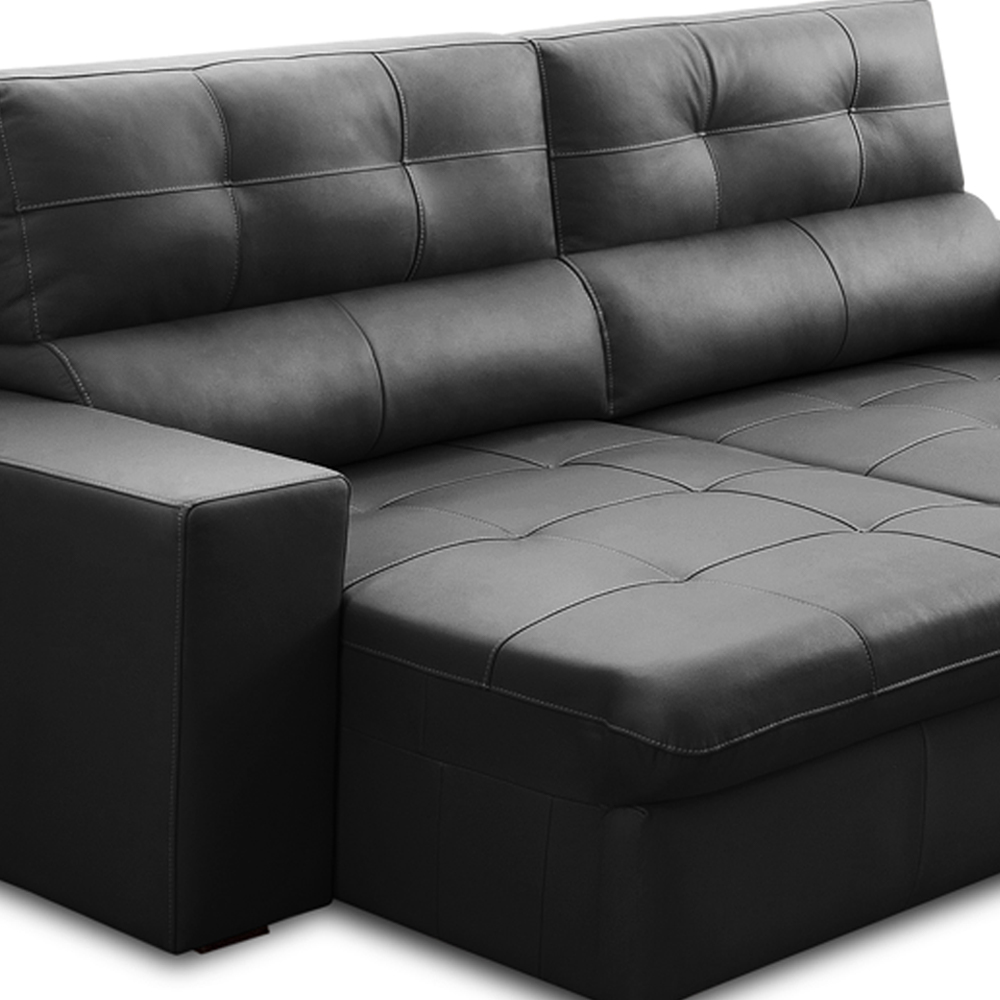 Sofá Retrátil Reclinável Para Sala 3 Lugares 230cm Bryant L06 Couro Preto - Lyam Decor