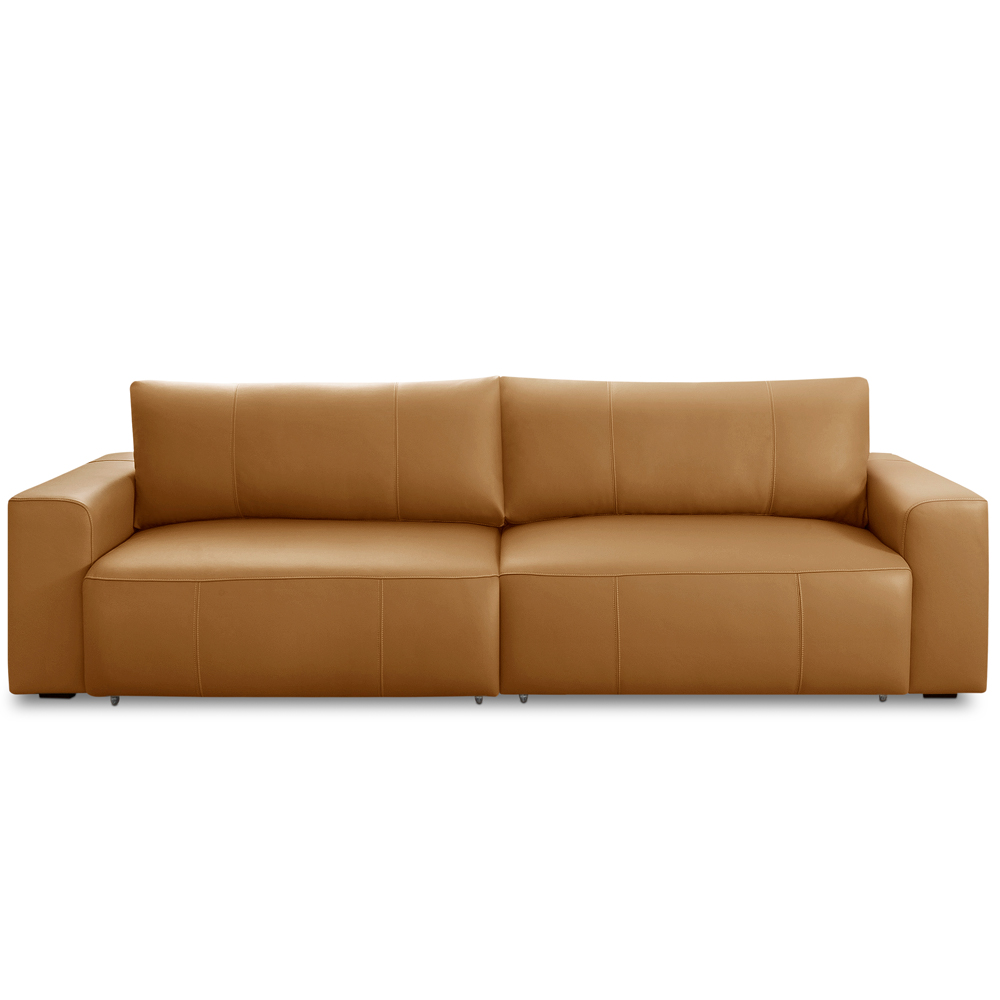 Sofá Retrátil Reclinável Para Sala 4 Lugares 290cm Angel L06 Couro Caramelo - Lyam Decor