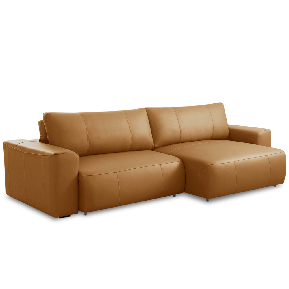 Sofá Retrátil Reclinável Para Sala 4 Lugares 290cm Angel L06 Couro Caramelo - Lyam Decor