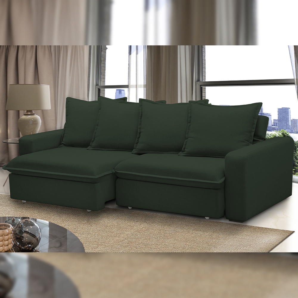 Sofá Retrátil Reclinável Para Sala de Estar Living 195cm Vêneto F04 Veludo Verde - Lyam Decor