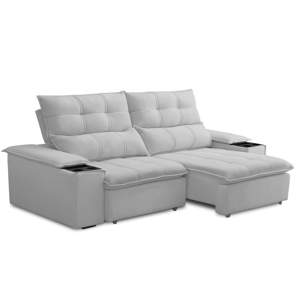 Sofá Retrátil Reclinável Para Sala de Estar Living 210cm Ártico F04 Bouclê Cinza - Lyam Decor