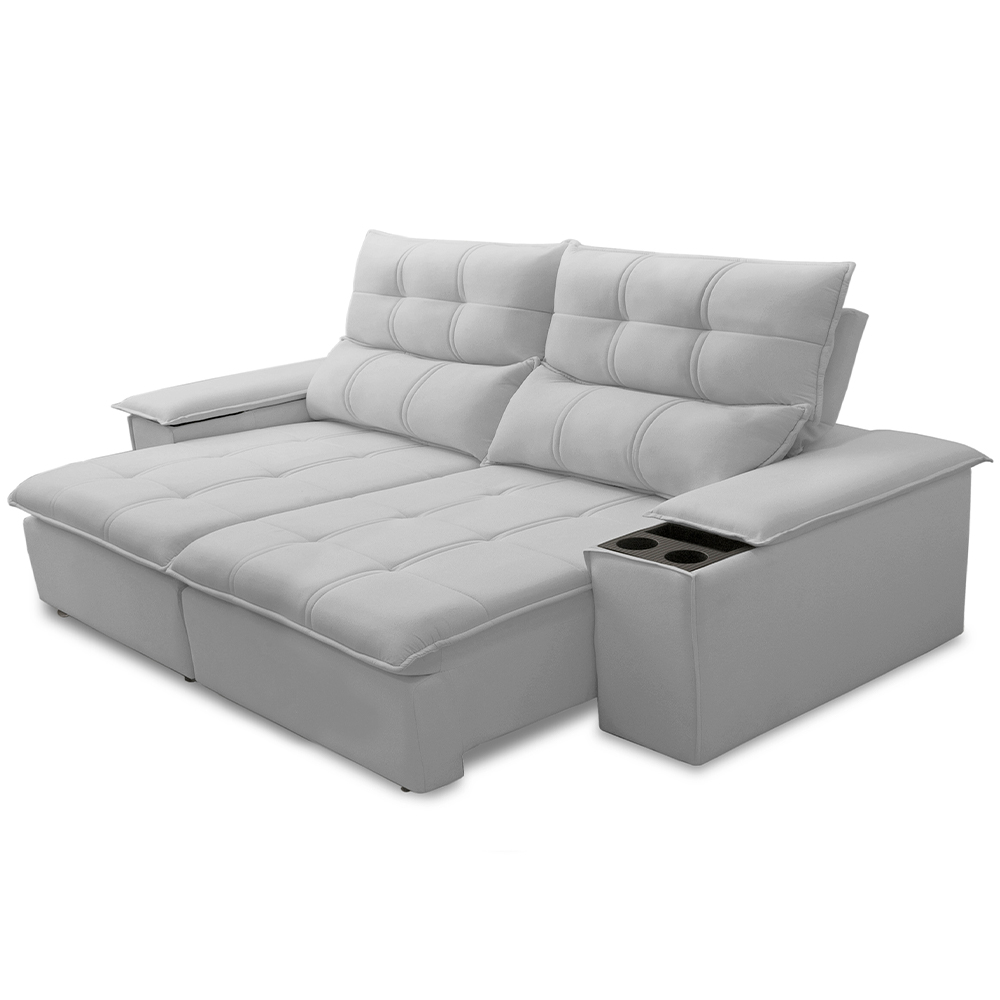 Sofá Retrátil Reclinável Para Sala de Estar Living 210cm Ártico F04 Bouclê Cinza - Lyam Decor