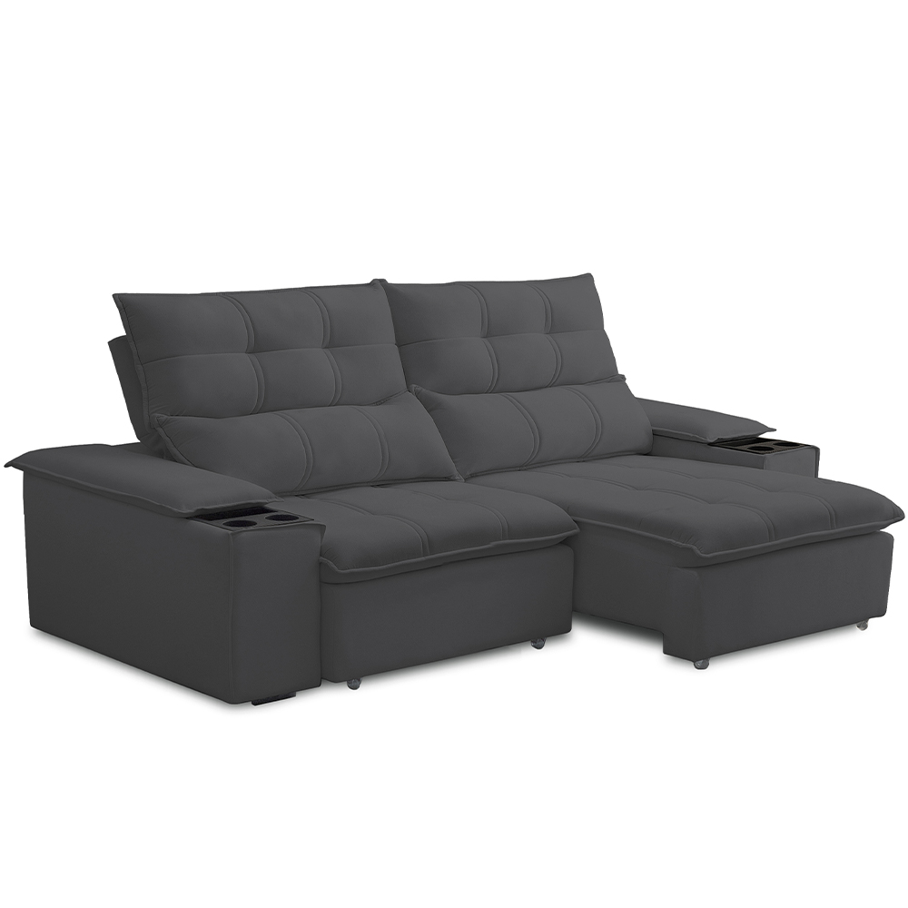 Sofá Retrátil Reclinável Para Sala de Estar Living 210cm Ártico F04 Bouclê Grafite - Lyam Decor