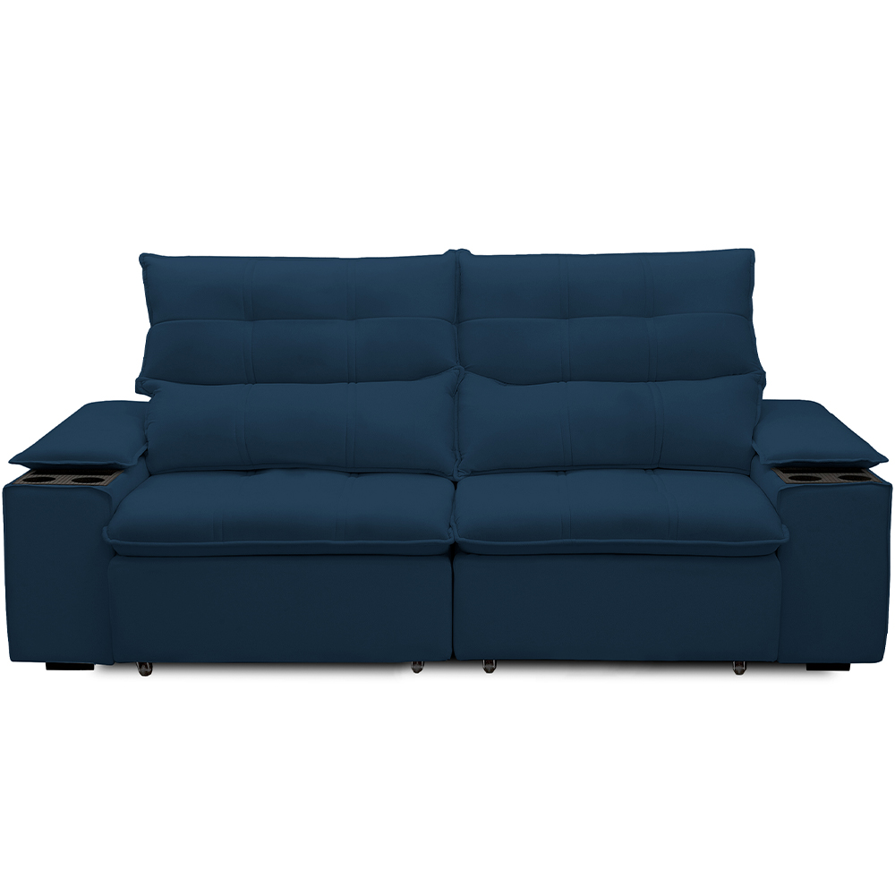 Sofá Retrátil Reclinável Para Sala de Estar Living 210cm Ártico F04 Veludo Azul - Lyam Decor