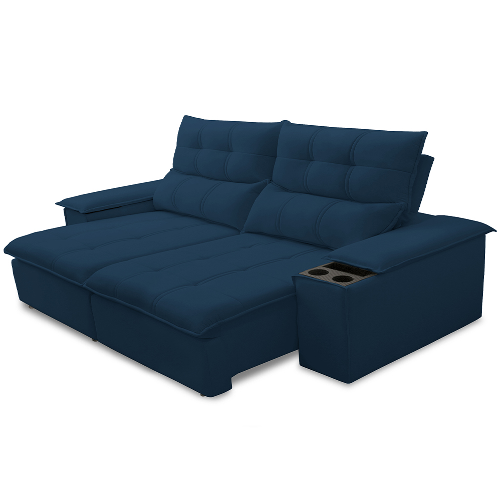 Sofá Retrátil Reclinável Para Sala de Estar Living 210cm Ártico F04 Veludo Azul - Lyam Decor