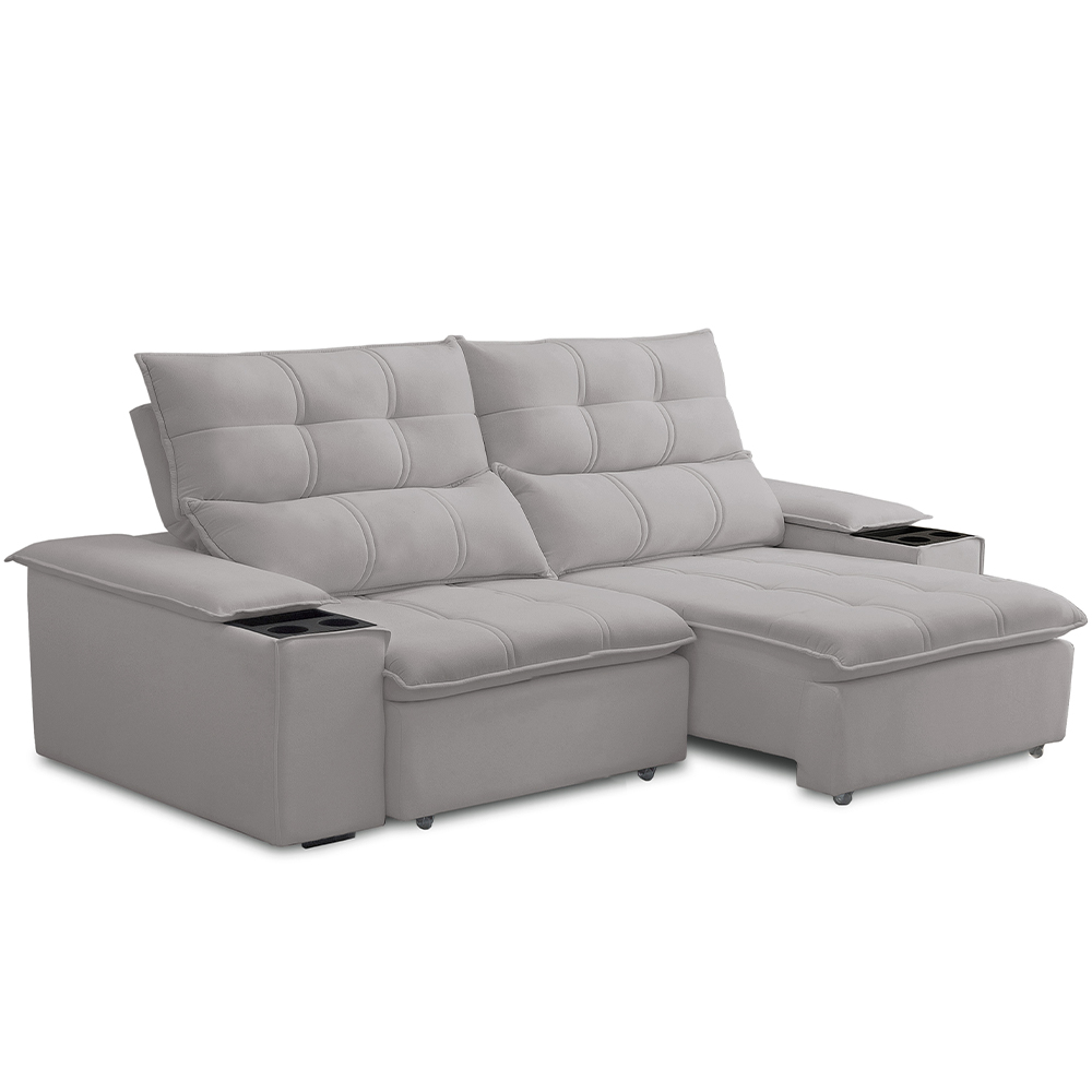 Sofá Retrátil Reclinável Para Sala de Estar Living 210cm Ártico F04 Veludo Cinza - Lyam Decor