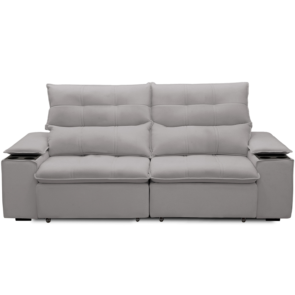 Sofá Retrátil Reclinável Para Sala de Estar Living 210cm Ártico F04 Veludo Cinza - Lyam Decor