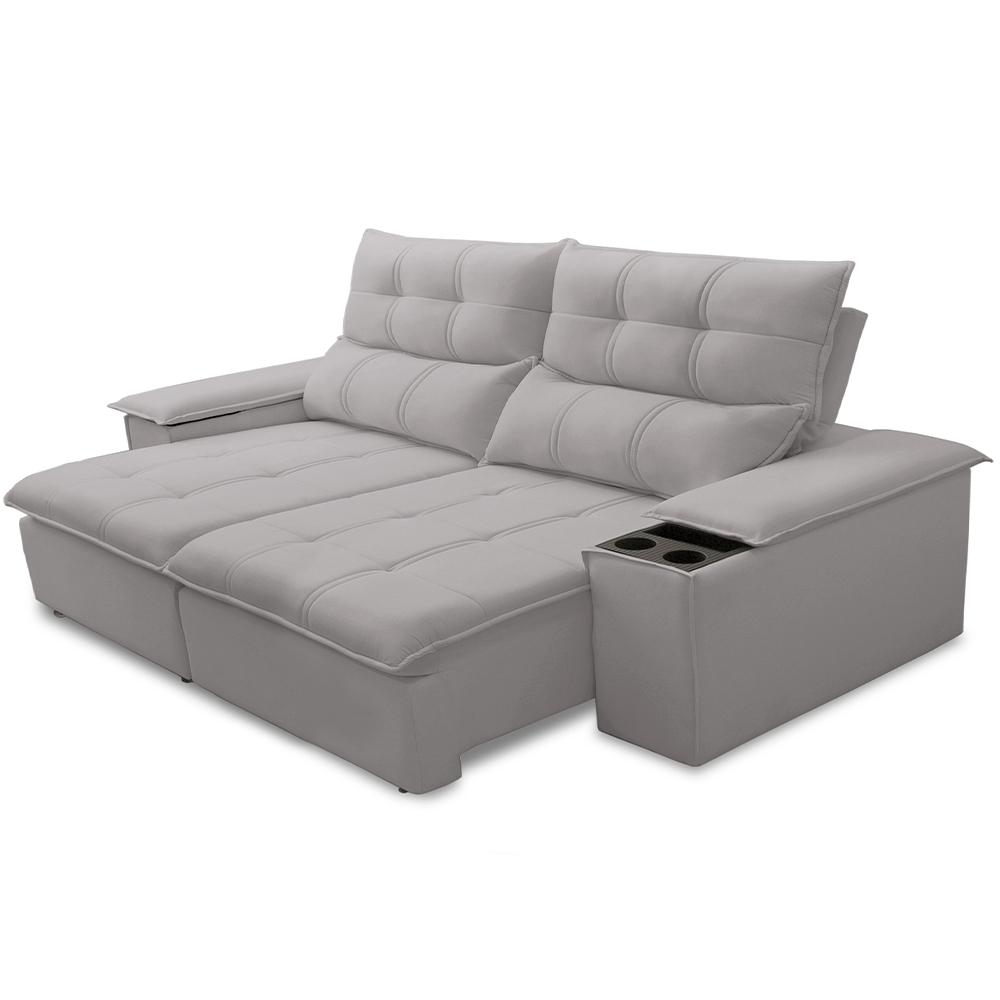 Sofá Retrátil Reclinável Para Sala de Estar Living 210cm Ártico F04 Veludo Cinza - Lyam Decor