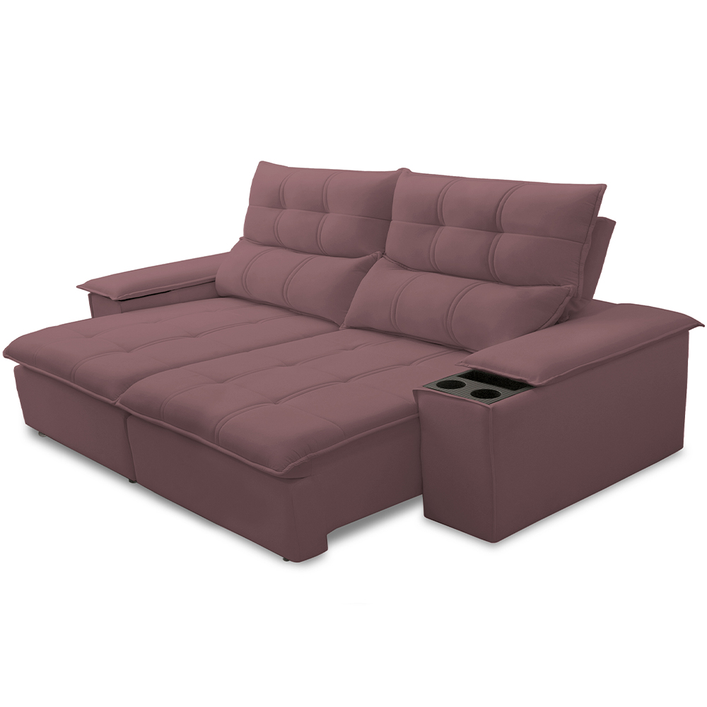 Sofá Retrátil Reclinável Para Sala de Estar Living 210cm Ártico F04 Veludo Lilás - Lyam Decor