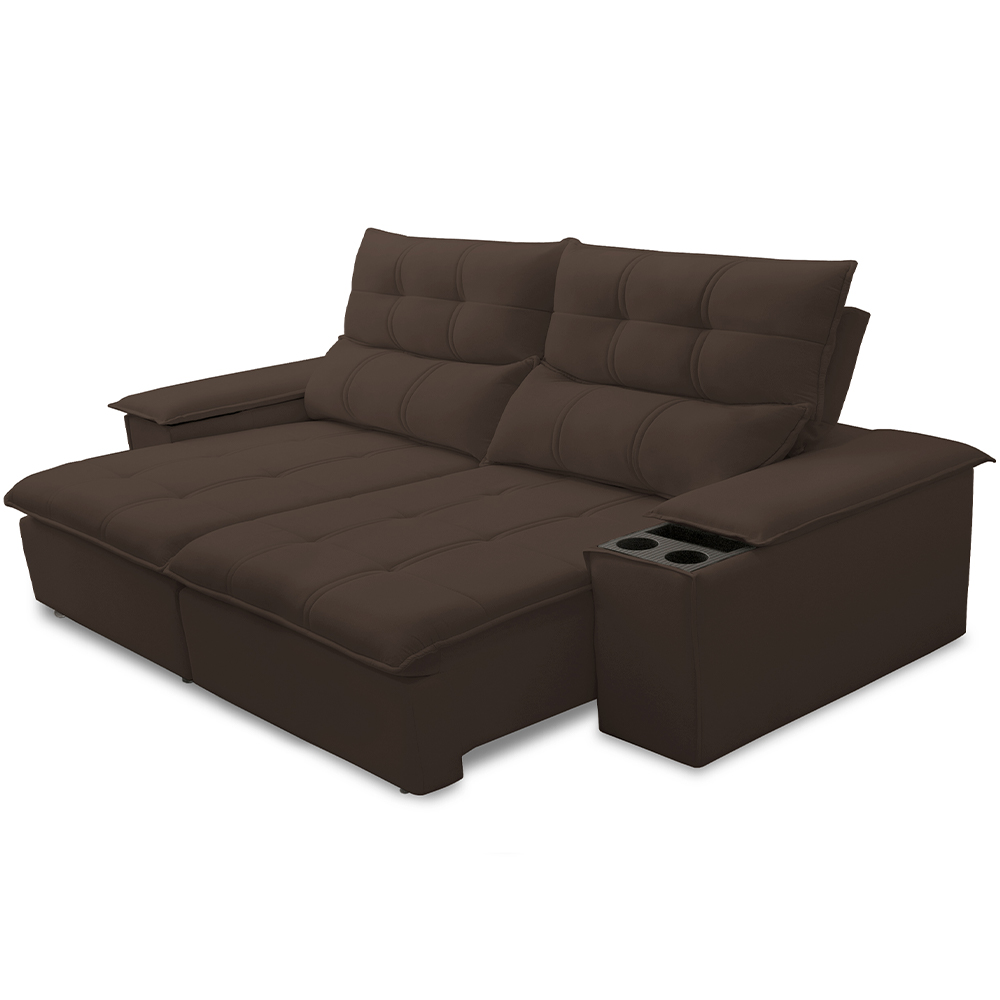 Sofá Retrátil Reclinável Para Sala de Estar Living 210cm Ártico F04 Veludo Marrom - Lyam Decor