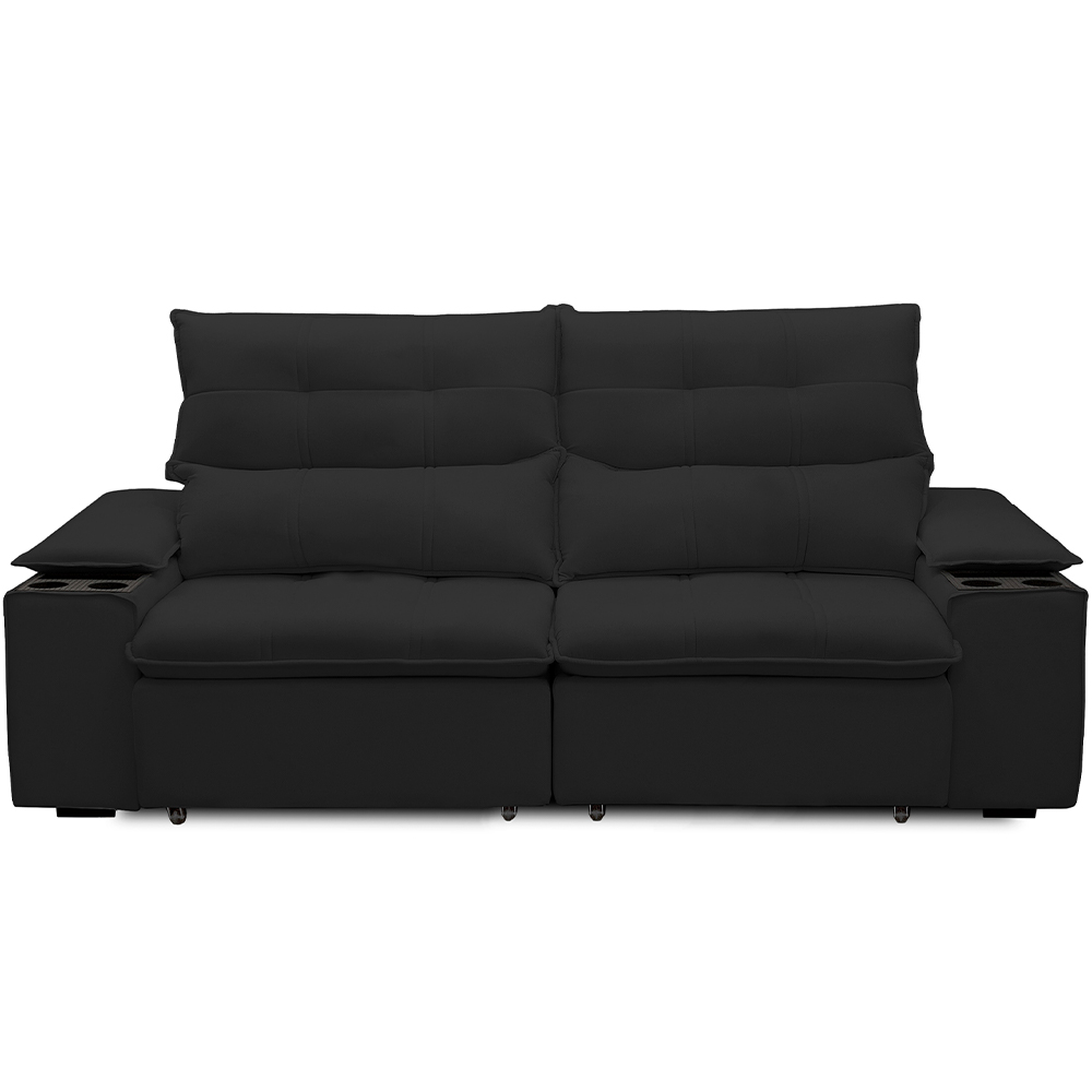 Sofá Retrátil Reclinável Para Sala de Estar Living 210cm Ártico F04 Veludo Preto - Lyam Decor