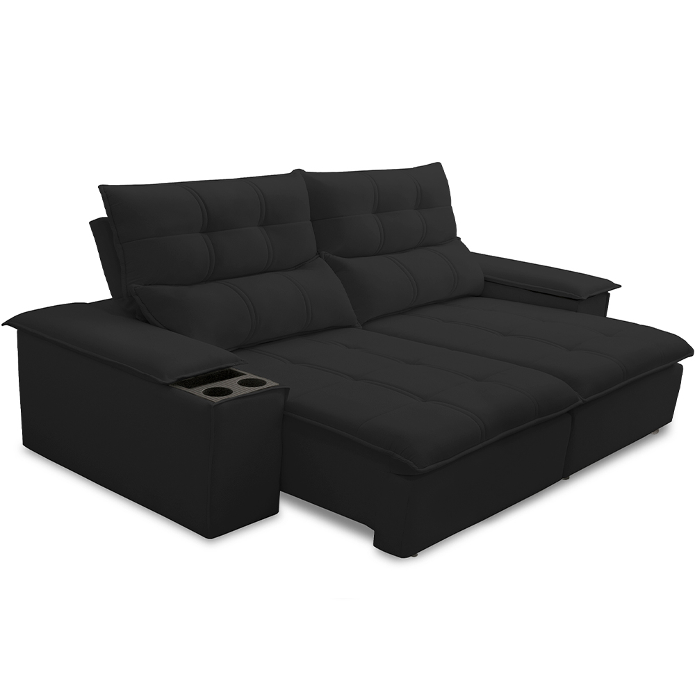 Sofá Retrátil Reclinável Para Sala de Estar Living 210cm Ártico F04 Veludo Preto - Lyam Decor