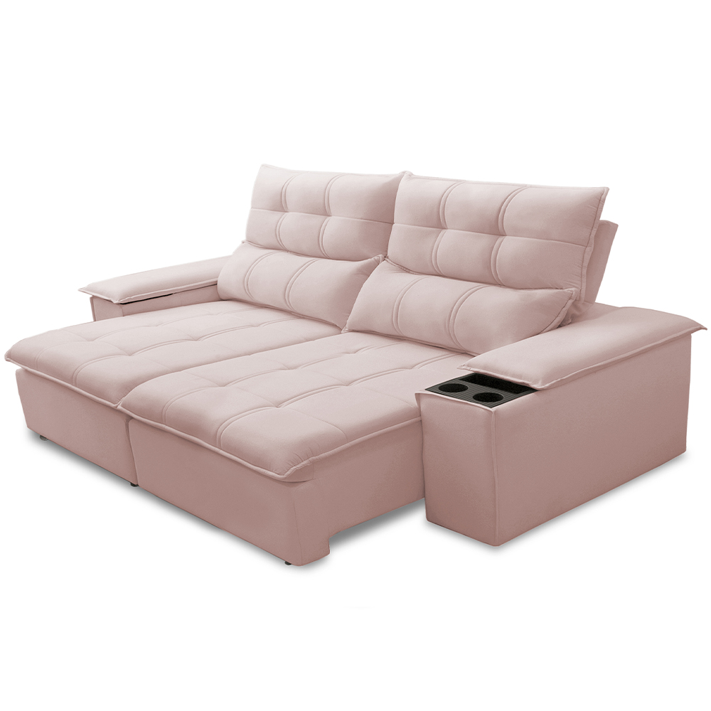 Sofá Retrátil Reclinável Para Sala de Estar Living 210cm Ártico F04 Veludo Rosê - Lyam Decor
