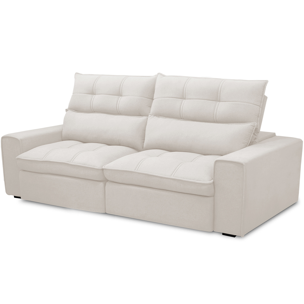 Sofá Retrátil Reclinável Para Sala de Estar Living 210cm Dimas F04 Bouclê Off White - Lyam Decor