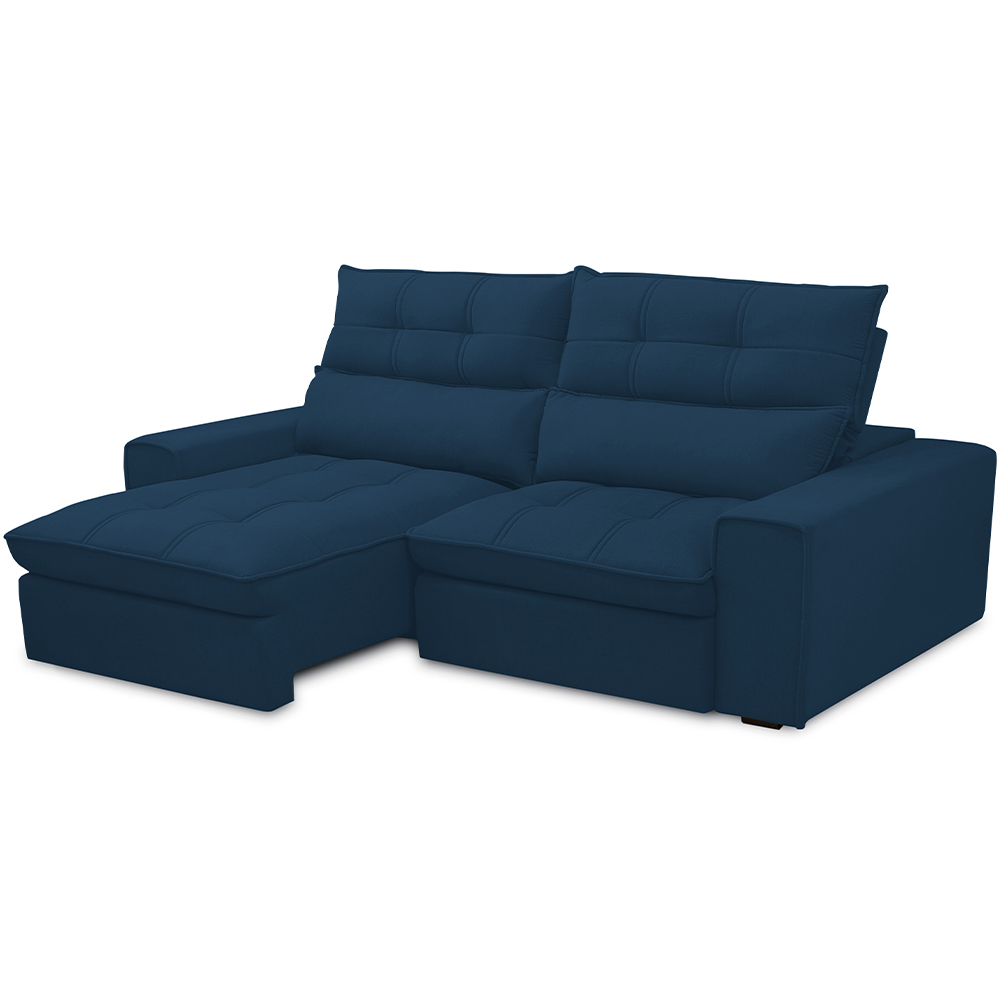 Sofá Retrátil Reclinável Para Sala de Estar Living 210cm Dimas F04 Veludo Azul - Lyam Decor