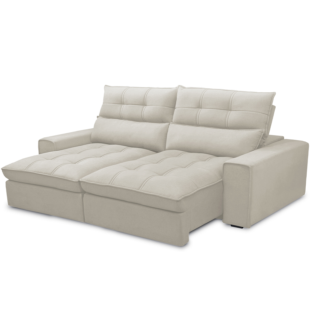 Sofá Retrátil Reclinável Para Sala de Estar Living 210cm Dimas F04 Veludo Bege - Lyam Decor