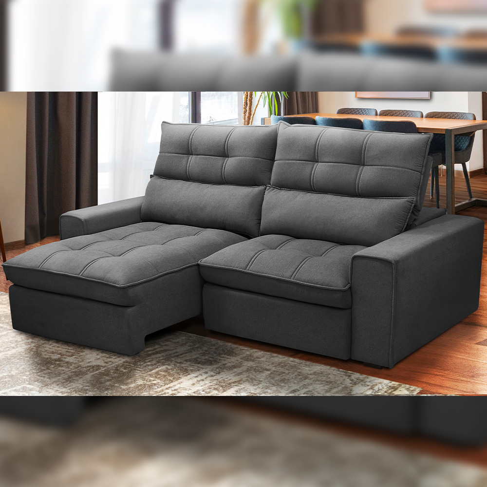 Sofá Retrátil Reclinável Para Sala de Estar Living 210cm Dimas F04 Veludo Grafite - Lyam Decor