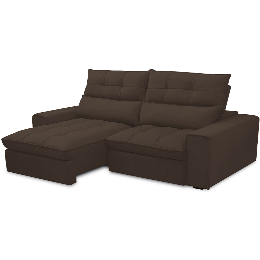 Sofá Retrátil Reclinável Para Sala de Estar Living 210cm Dimas F04 Veludo Marrom - Lyam Decor