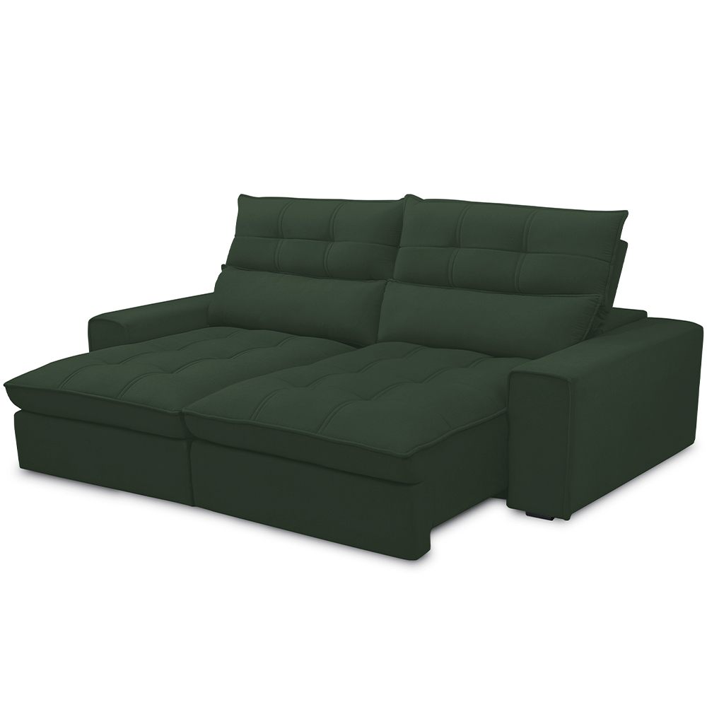 Sofá Retrátil Reclinável Para Sala de Estar Living 210cm Dimas F04 Veludo Verde - Lyam Decor