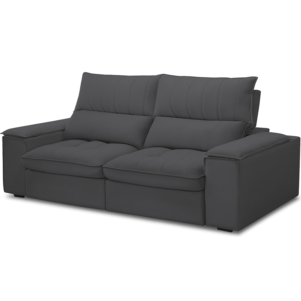 Sofá Retrátil Reclinável Para Sala de Estar Living 210cm Nápoles F04 Bouclê Grafite - Lyam Decor