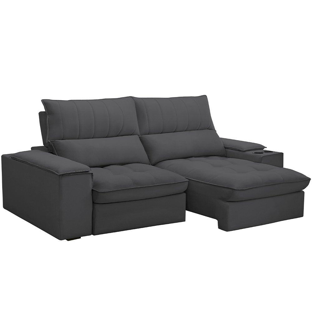 Sofá Retrátil Reclinável Para Sala de Estar Living 210cm Nápoles F04 Bouclê Grafite - Lyam Decor