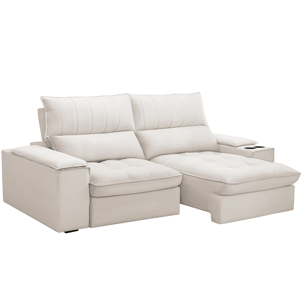 Sofá Retrátil Reclinável Para Sala de Estar Living 210cm Nápoles F04 Bouclê Off White - Lyam Decor