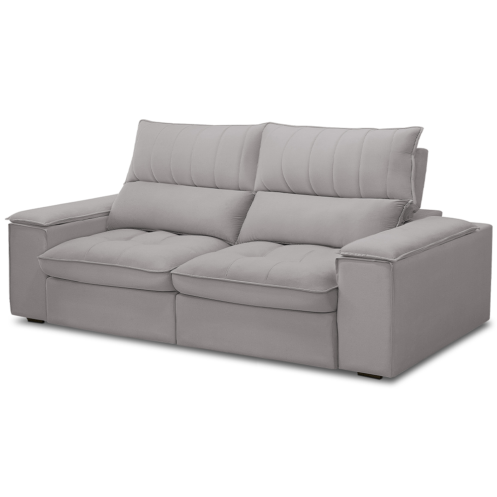 Sofá Retrátil Reclinável Para Sala de Estar Living 210cm Nápoles F04 Veludo Cinza - Lyam Decor