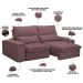 Sofá Retrátil Reclinável Para Sala de Estar Living 210cm Nápoles F04 Veludo Lilás - Lyam Decor