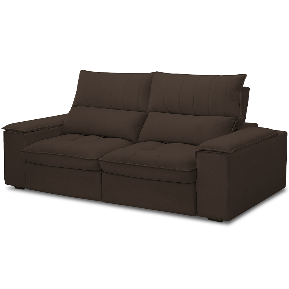 Sofá Retrátil Reclinável Para Sala de Estar Living 210cm Nápoles F04 Veludo Marrom - Lyam Decor