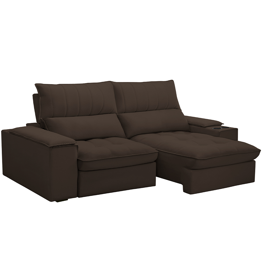 Sofá Retrátil Reclinável Para Sala de Estar Living 210cm Nápoles F04 Veludo Marrom - Lyam Decor