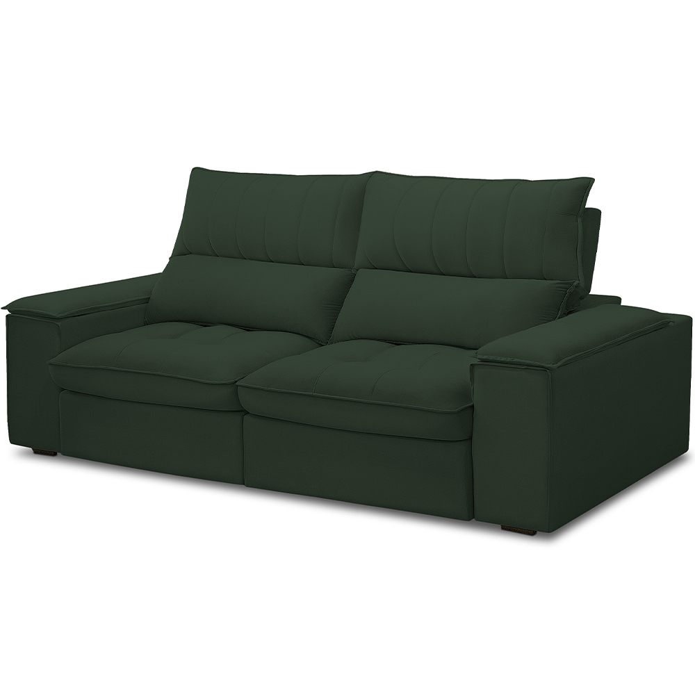 Sofá Retrátil Reclinável Para Sala de Estar Living 210cm Nápoles F04 Veludo Verde - Lyam Decor