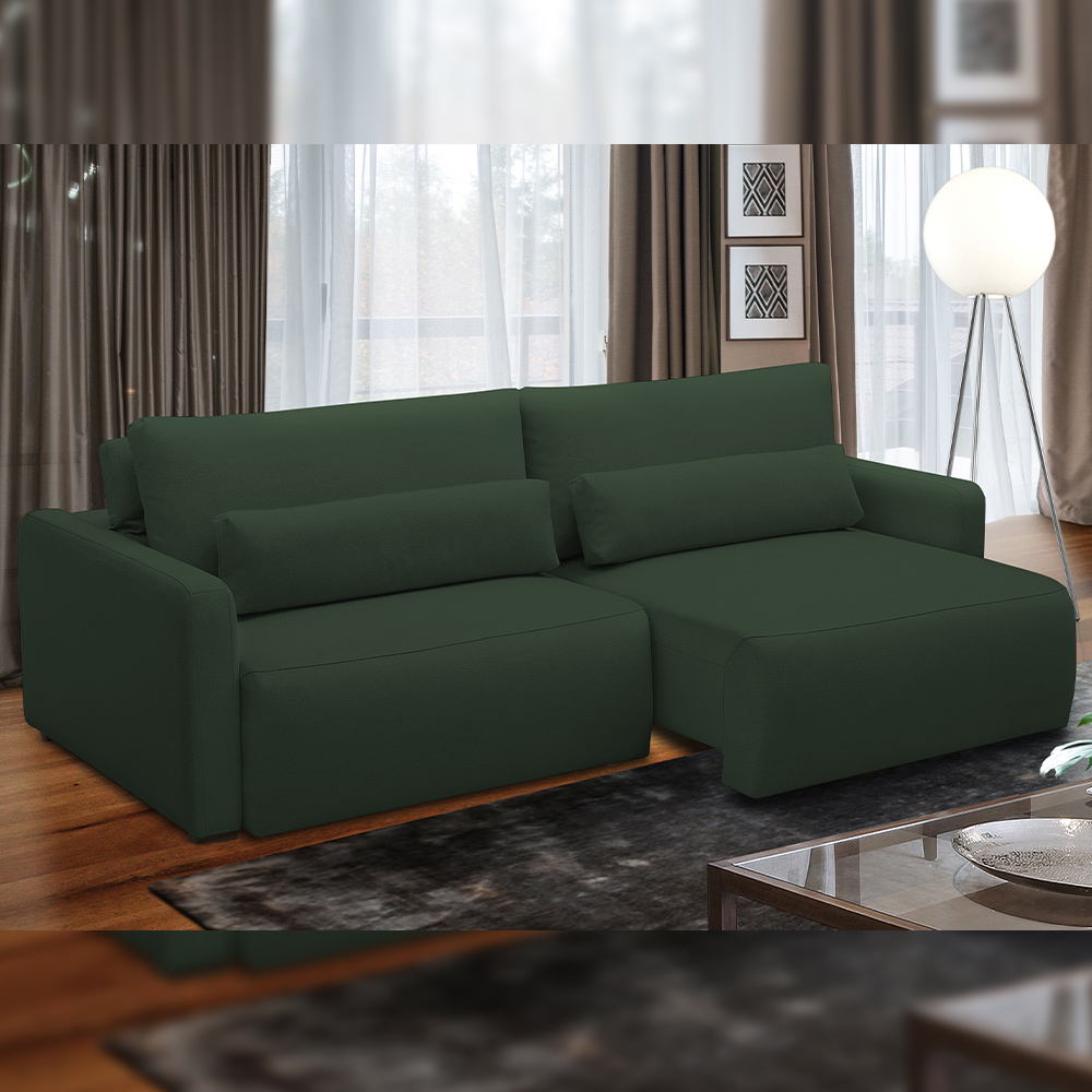Sofá Retrátil Reclinável Para Sala de Estar Living 210cm Sevilha F04 Veludo Verde - Lyam Decor