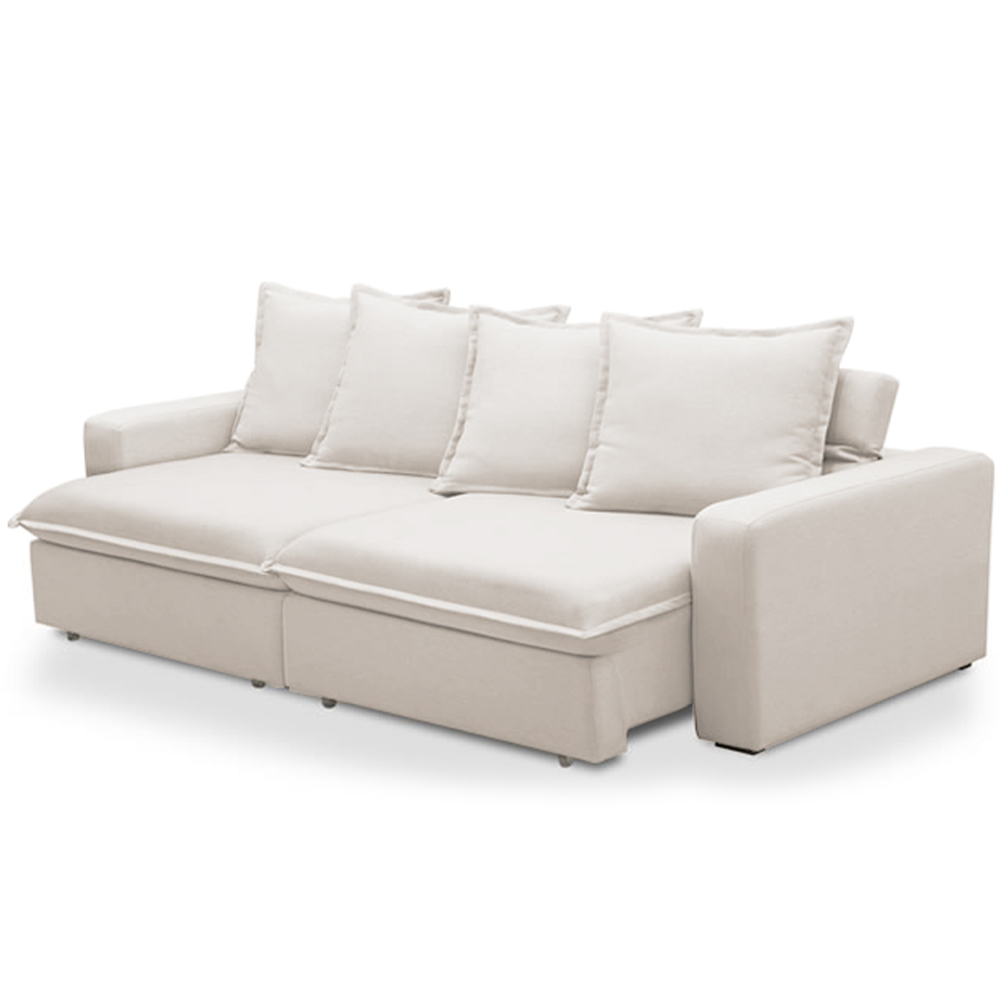 Sofá Retrátil Reclinável Para Sala de Estar Living 215cm Vêneto F04 Bouclê Off White - Lyam Decor