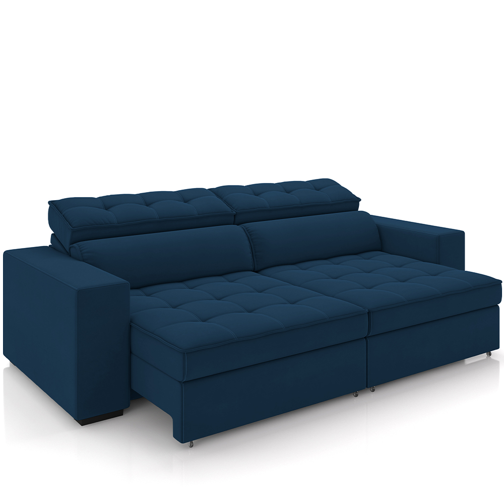 Sofá Retrátil Reclinável Para Sala de Estar Living 218cm Clara M03 Veludo Azul Marinho - Lyam Decor