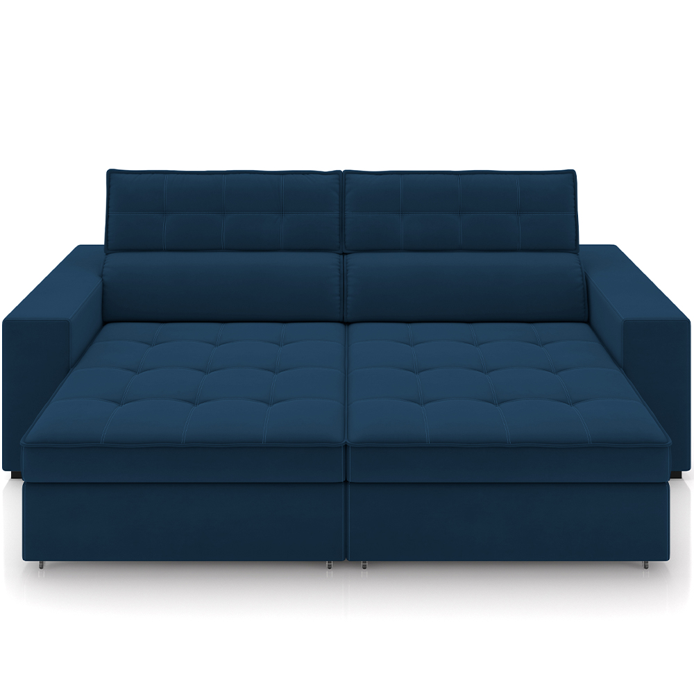 Sofá Retrátil Reclinável Para Sala de Estar Living 218cm Clara M03 Veludo Azul Marinho - Lyam Decor
