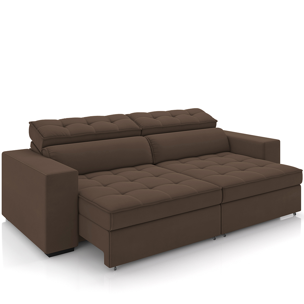 Sofá Retrátil Reclinável Para Sala de Estar Living 218cm Clara M03 Veludo Marrom - Lyam Decor